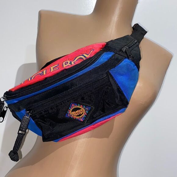 Vintage Y2K Bugle Boy Fan Pack Clip on bag Neon Colors 5 pockets Retro - Picture 1 of 11